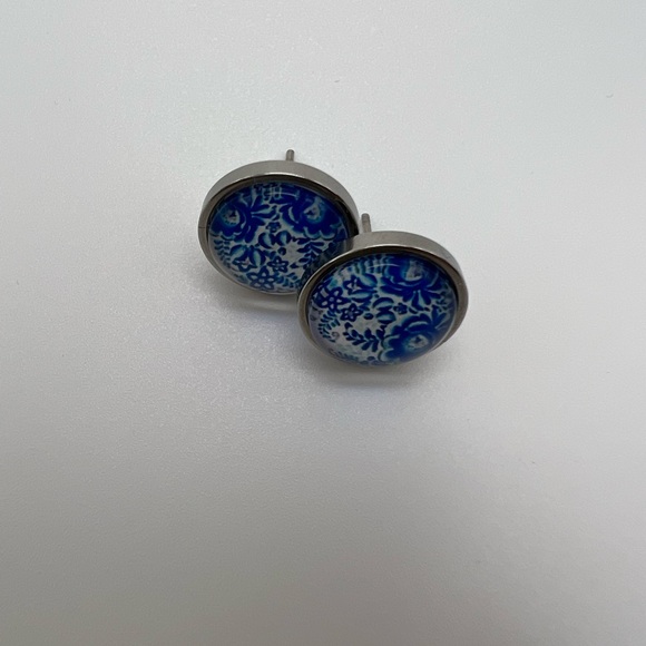 Classic Silver & Blue Stud Earrings - Stylish Blue Trendy Small Earrings - Picture 4 of 13